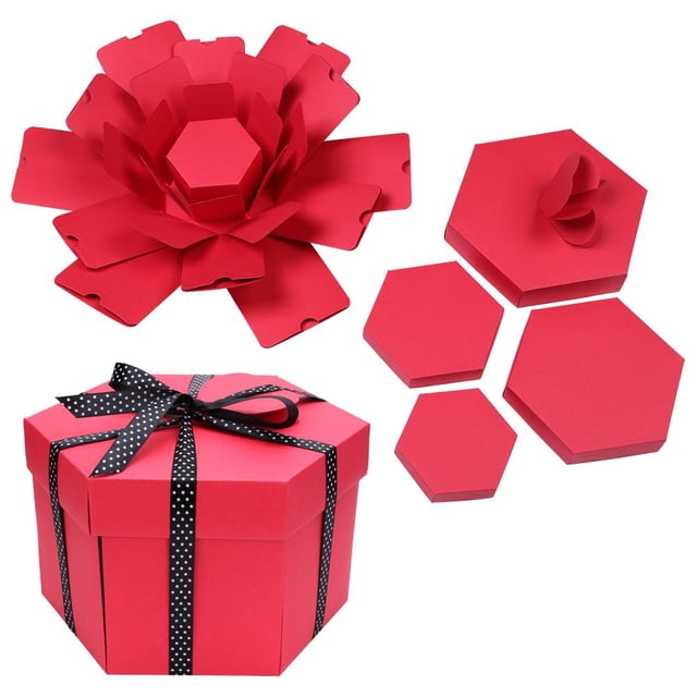 WDOplteas Explosion Box Hexagonal DIY Álbum Fotos Scrapbooking Bomb Box Gift (Rojo)