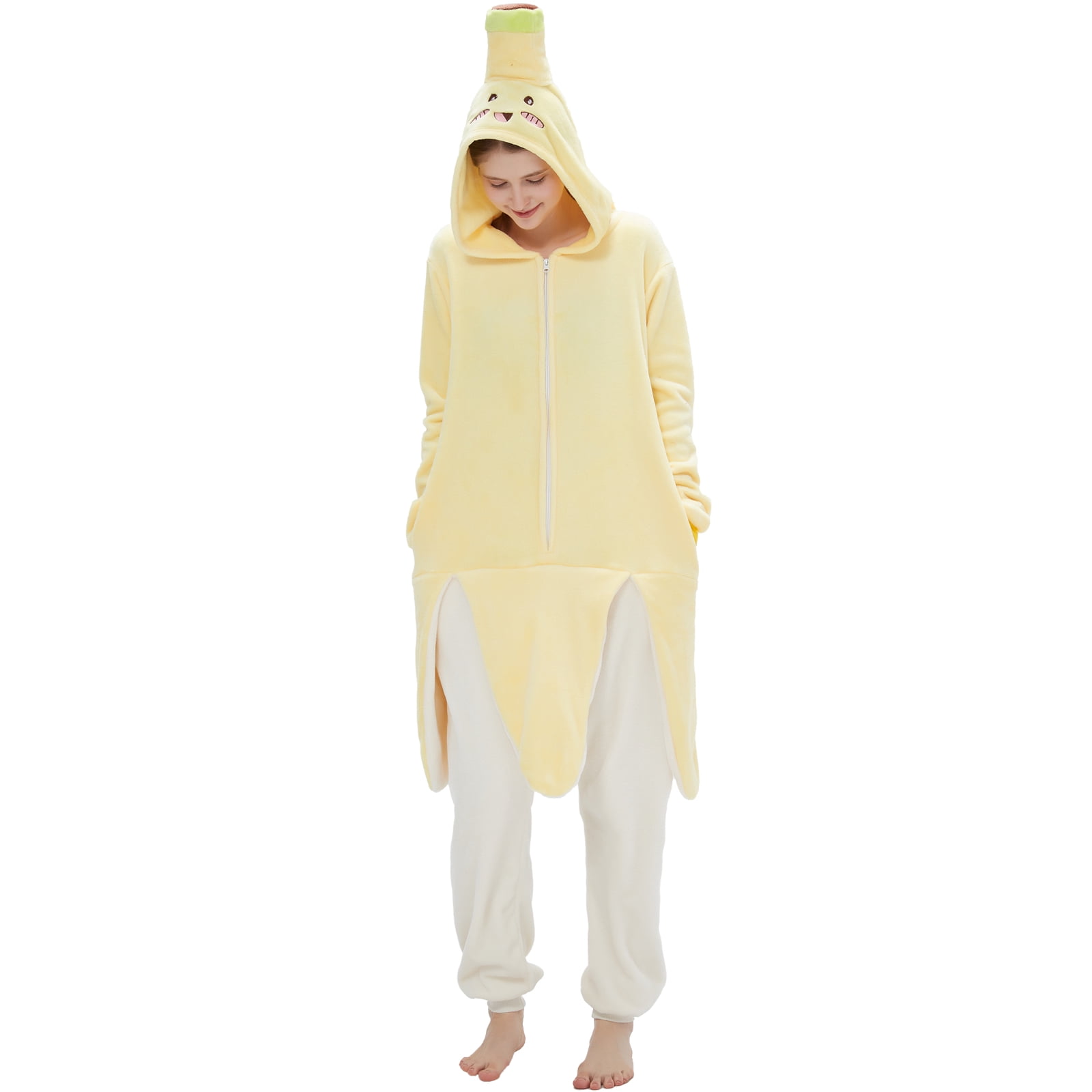 SWEETXIN Adult's Banana One-Piece Holiday Family Pajamas Halloween Costume Suit for Women and Men Jumpsuit SizeL