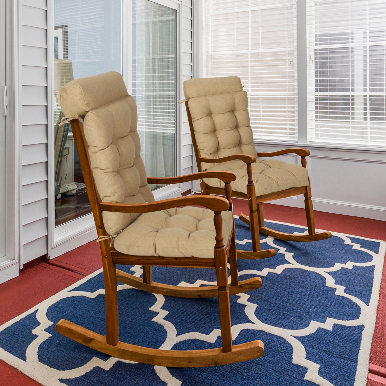 Aoodor  2 Pcs High Bcak Rocking Chair Cushion for Outdoor Indoor, Water Resistant & Fade Resistant Polyester Patio Adirondack Chair Cushion with Straps, 18" x 47", Brown