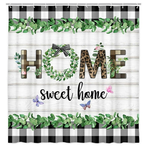 Farmhouse Shower Curtain, Rustic Fabric Bathroom Shower Curtains, Country Barn Door Green Leaf Shower Curtain for Bathroom Decor Set with 12 Hooks, 72 X 72 Inches
