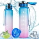 thumbnail image 1 of Sports Water Bottle, 1 Liter BPA Free Water Bottle, Sport, Motivational Time Marker (Pink Blue), 1 of 5