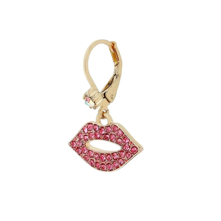 Betsey Johnson Jewelry Pink Lip Pave Drop Earrings Goldtone Womens Gift Valentine s Mother s Day