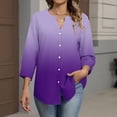 thumbnail image 4 of Bbyeadc Button Up Shirts for Women 3/4 Length Sleeve Round Neck Tee Tie Dye Breathable Top Fashion Loose Summer Spring Shirts,Purple(XXL), 4 of 5