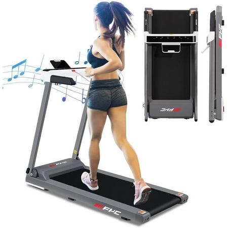 2 in 1 Folding Treadmill with Dual Display, 2.5HP Superfit Under Desk Electric Pad Treadmill, Installation-Free, Bluetooth Speaker, Remote Control, Walking Jogging Machine for Home/Office Use