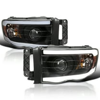 Spec-D Tuning Matte Black LED Tube Projector Headlights Compatible with 2002-2005 Dodge Ram 1500, 2003-2005 Dodge Ram 2500/3500, Left Right Pair Headlamps Assembly