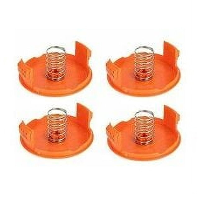Capuchon de Bobine pour Weed Eater, Pièces de Tondeuse à Gazon, Installation Facile, Ressort en Acier Inoxydable, Compatible avec Plusieurs Modèles Noirs et Decker, 4 Paquets. l'Image Montre Quatre Capuchons de Bobine en Plastique ABS orange avec Ressorts Intégrés en Acier Inoxydable, Conçus pour la Durabilité et une Installation Facile. Ces Pièces de Rechange Sont Spécialement Conçues pour s'Adapter à Divers Modèles de Tondeuse à Gazon Noirs et Decker, Offrant une protection pour la Ligne de Tondeuse et Assurant une Intégration Sans Faille.