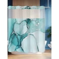 thumbnail image 4 of Turquoise Marble No Hook Shower Curtain and Liner Set Abstract Modern Fluid Art Shower Curtains with Snap-in Liner & See Through Top Window Hotel Style for Bathroom Decor 72x72 Inch, 4 of 8