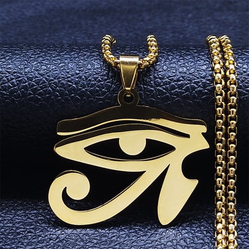 14K Yellow Gold Egyptian Eyes Chain Necklaces Men Statement Mythology Eye of Ra Horus Symbol Necklace Jewelry bijoux femme