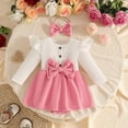 thumbnail image 2 of Mnyotv Baby Girls Clothes Cute Bow Rompers with Headbands Long Sleeve Jumpsuits Fall Winter Outfits for Infants Size 12-18 Months, 2 of 6