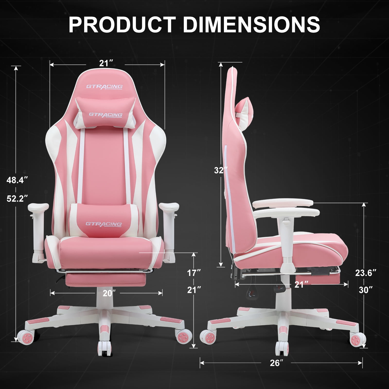 GTPLAYER Gaming Chair with Footrest PU Leather Office Chair with Adjustable Headrest, Pink