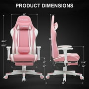 GTPLAYER Gaming Chair with Footrest PU Leather Office Chair with Adjustable Headrest, Pink