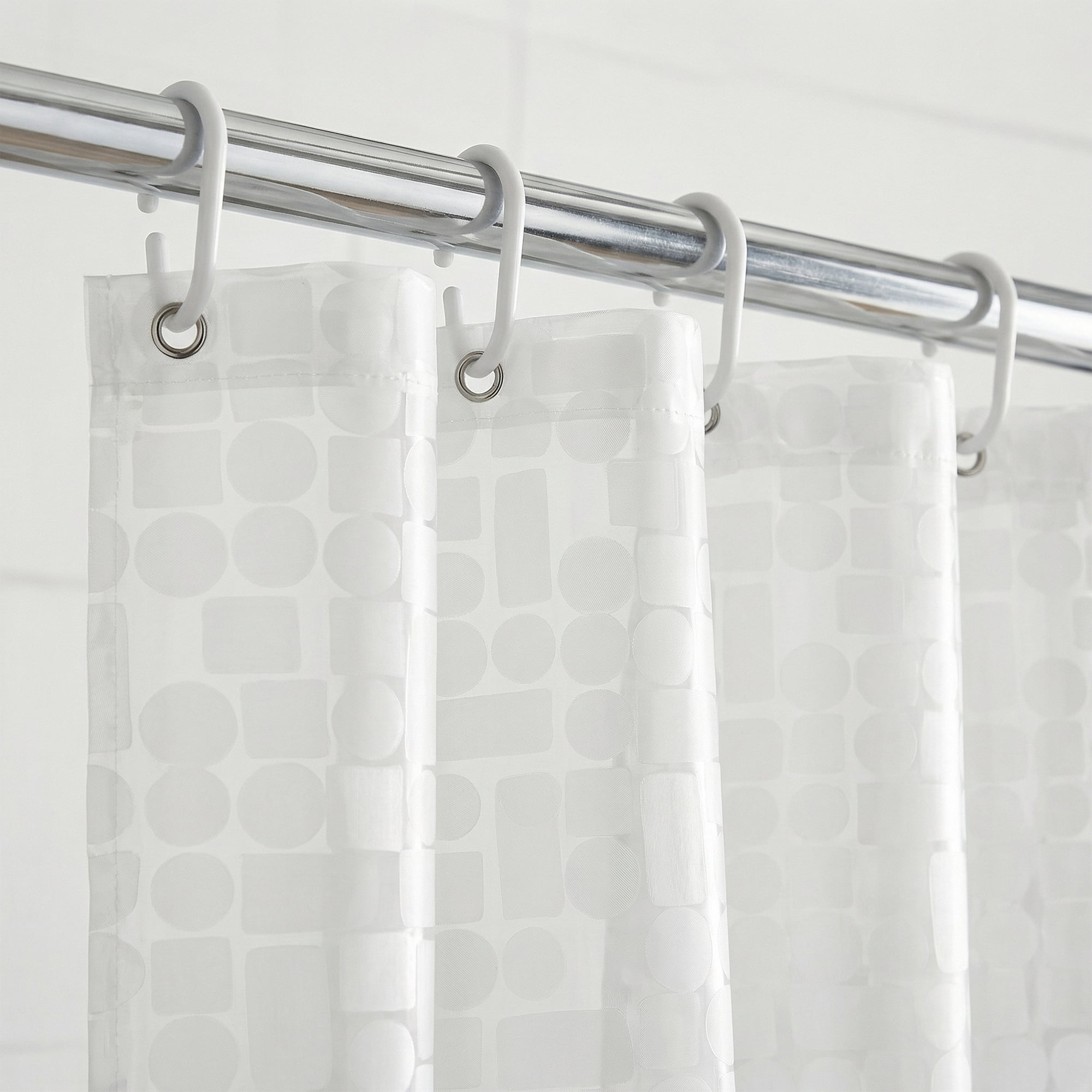 Unique Bargains Semi-Transparent Waterproof Bath Curtain with 12 Hooks White 71"W x 71"L