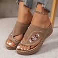 thumbnail image 4 of Rokment Womens Boho Embroidered Orthopedic Wedges Dress Flip Flops with Arch Support 2026 Beach Summer Comfortable Leather Platform Thong Walking Slides Brown Size 9.5, 4 of 7