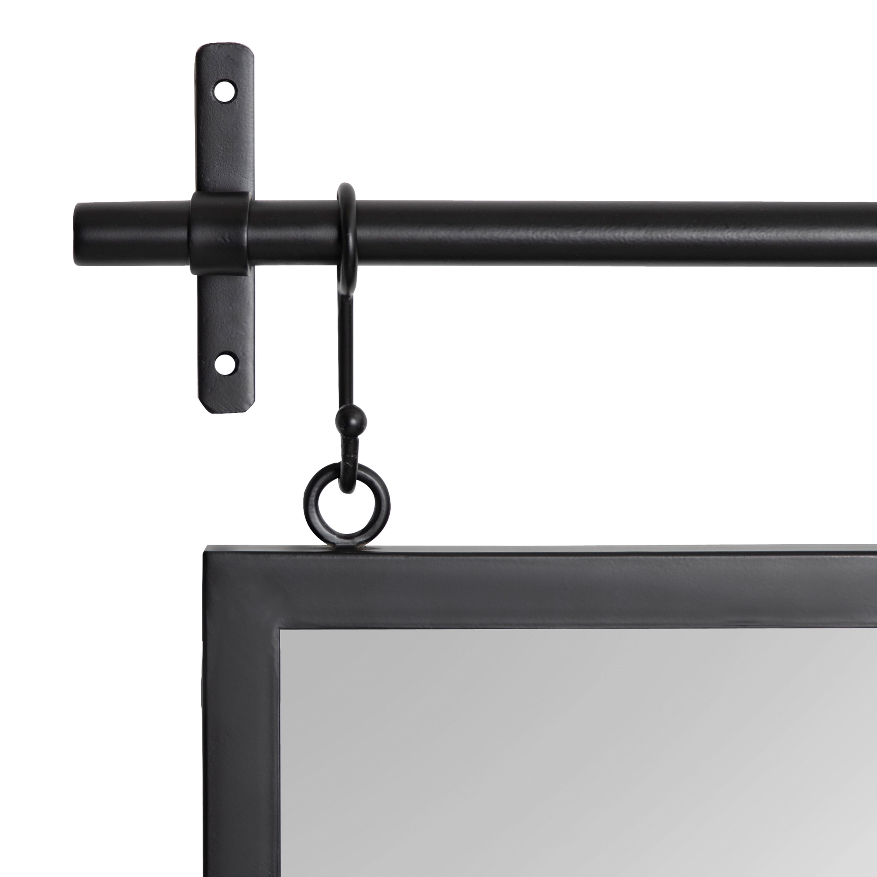 Kate and Laurel Gammons Metal Framed Wall Mirror With Storage Shelf, 18" x 39", Black, Hanging Barn Door-Inspired Accent Mirror