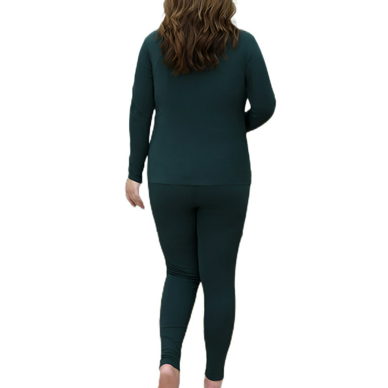 Capreze Plus Size Long Johns Set Thermal Underwear for Women Base Layer  Pajama Set Stretch Thermal Top and Bottom Set Dark Green 4XL
