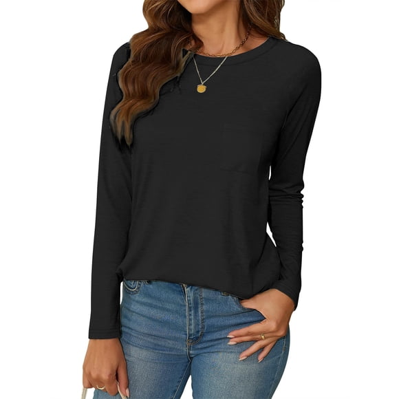 Camiseta tipo túnica NEYOUQE para mujer, manga larga, negra, casual, 2025 XL