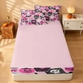 thumbnail image 4 of Homewish Halloween Pink Pumpkin Zipper Full Size Comforter Sets with Fitted Sheet and 2 Pillowcases for Girls, Bow Ghost Bat Skull Zipper Bedding Set, Pink Black, Pink Reversible, 4 of 7