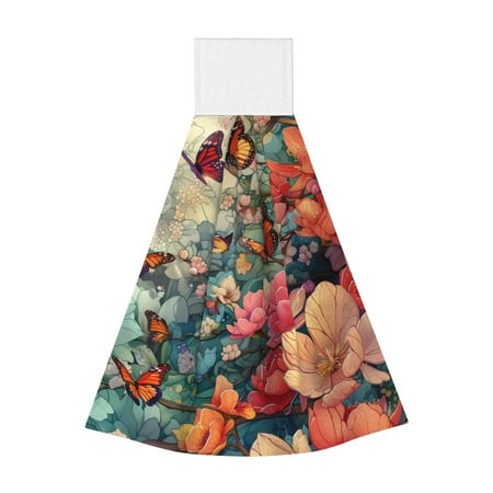 

Sikiie Butterflies In Blooming Garden Hand Towel with Loop Hanging Towel Absorbent Tie Towels for Kitchen Tea Bar Bathroom Decor