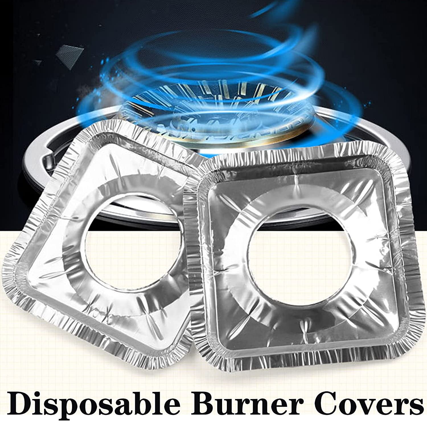 Lingsheng Thicker Aluminum Gas Stove Burner Covers, 8.5x8.5 Inch Square Pan Liners - Disposable Range Protectors (100 Pack)