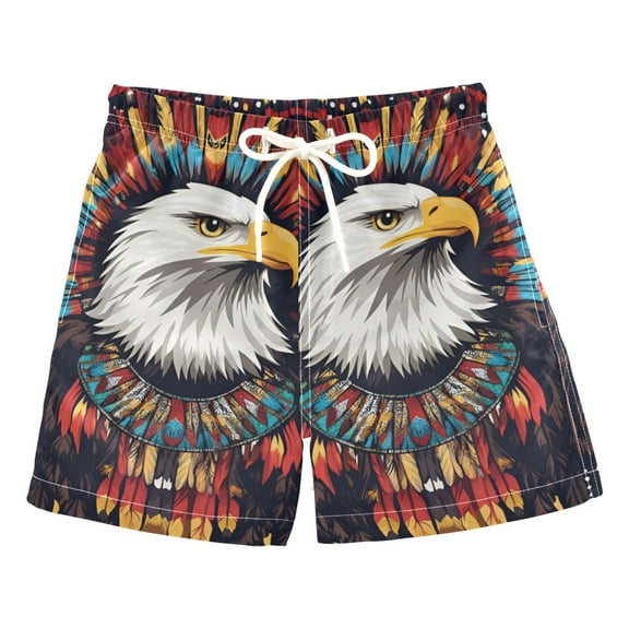FORMRS Boys Swim Trunks Quick Dry Mesh Liner Boardshorts Sizes XS-XL, Brown Abstract Eagle