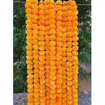 Artificial Golden Yellow Marigold Garland for Decoration 5 feet Long Strands Artificial Marigold Flowers, Indian Decor for Pooja, Wedding Christmas, Events Decorations