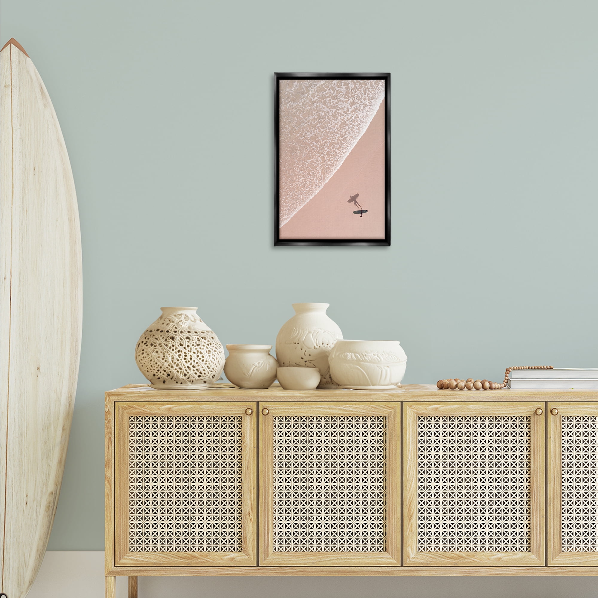 Stupell Industries Beach Surfer Silhouette Landscape & Nature Photography Black Floater Framed Canvas Art Print Wall Art, 17 x 25