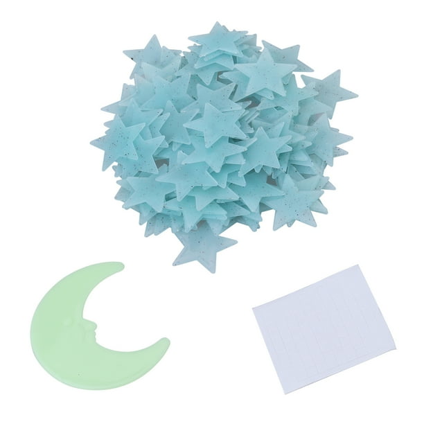 101 pegatinas de estrellas 3D con diseño de luna y estrellas brillantes, para decorar dormitorios y fiestas (azul claro).