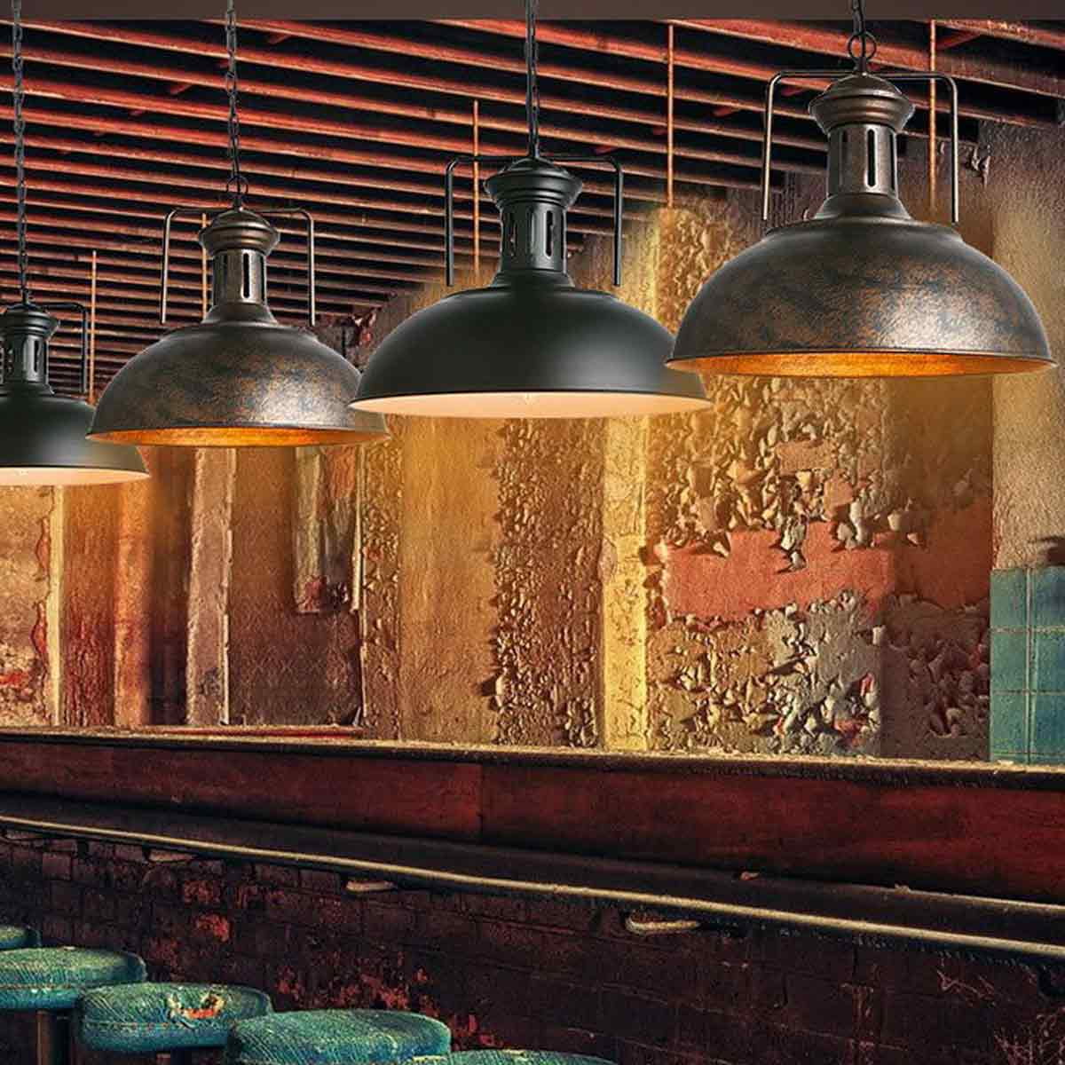 Abat-jour Plat En Métal Brossé Vintage - Pour Suspension Plafond, Ampoule E27, 22 Cm