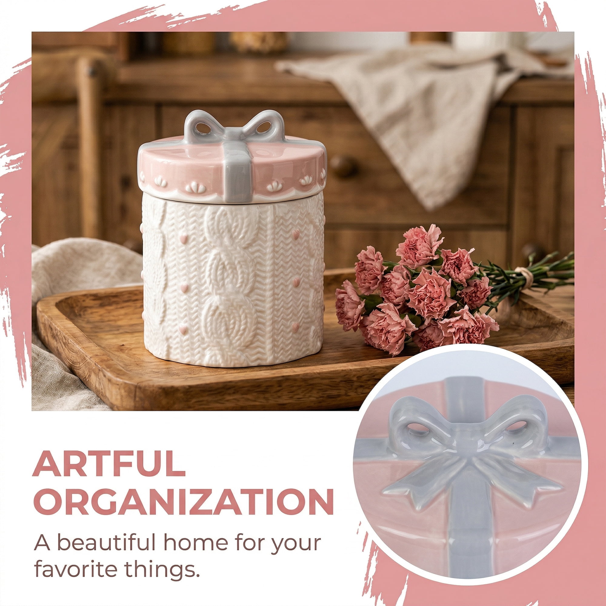 Unique Bargains Embossed Canister Set Ceramic Jar with Airtight Lid for Kitchen White