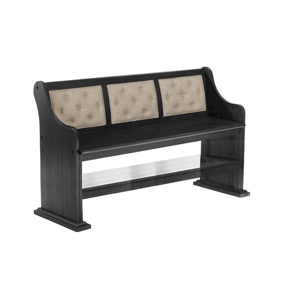 Counterheight Dining Bench Upholstered with Beige Linen Fabric