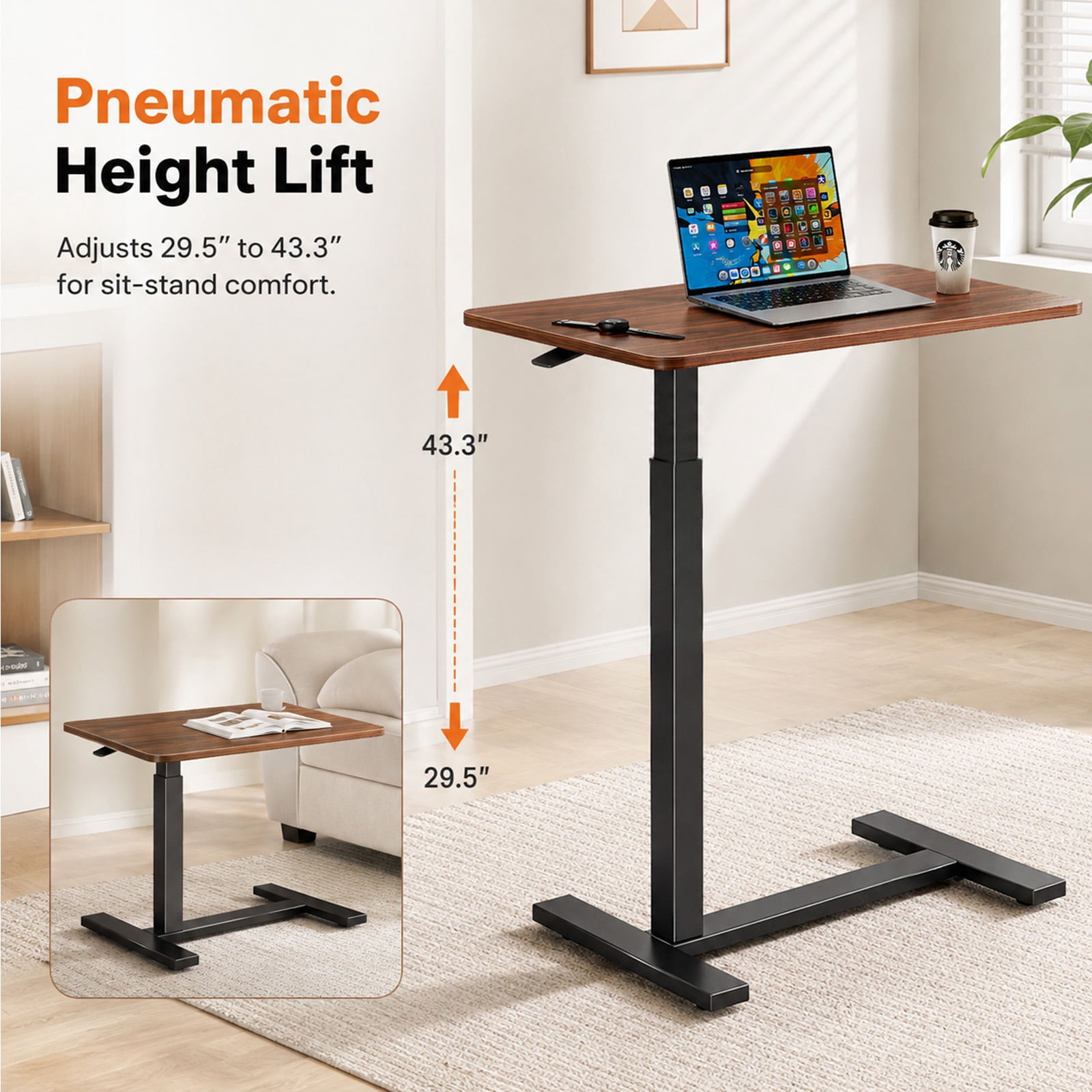 Alvantor Adjustable Bedside Table with Wheels, Rolling Overbed Table, Portable Standing Cart & Laptop Desk for Bed, Couch, Wheelchair