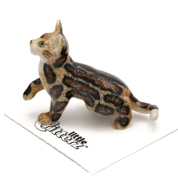 Little Critterz Cat Marble Bengal Cat "Spirit" Animal - Hand-painted Home Decor Animal Decorative Figurine - Miniature Porcelain Figurine