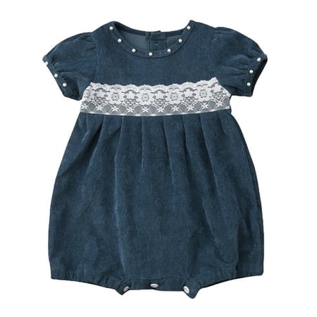 

Styles I Love Infant Baby Girl Short Sleeves Corduroy Pearl Lace Romper Elegant Summer Jumpsuit 3 Colors (Blue 70/3-6 Months)