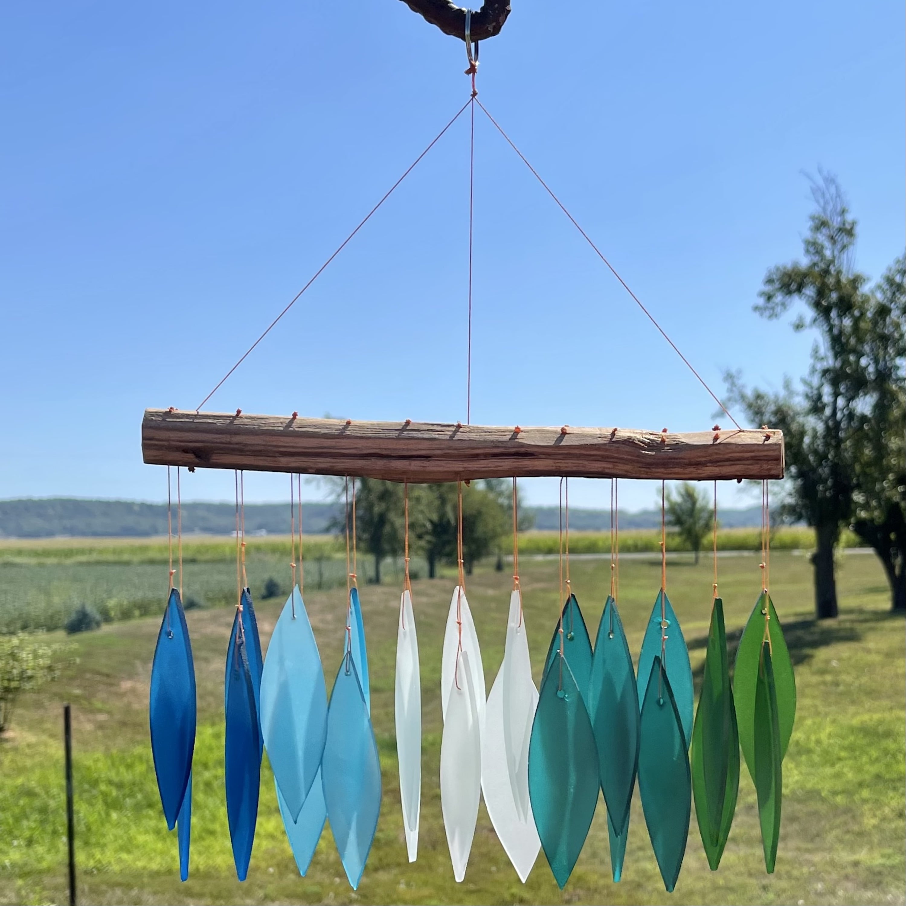 Blue Handworks Glass Wind Chime Gradient Ocean Hanging Wind Chimes Garden Decor
