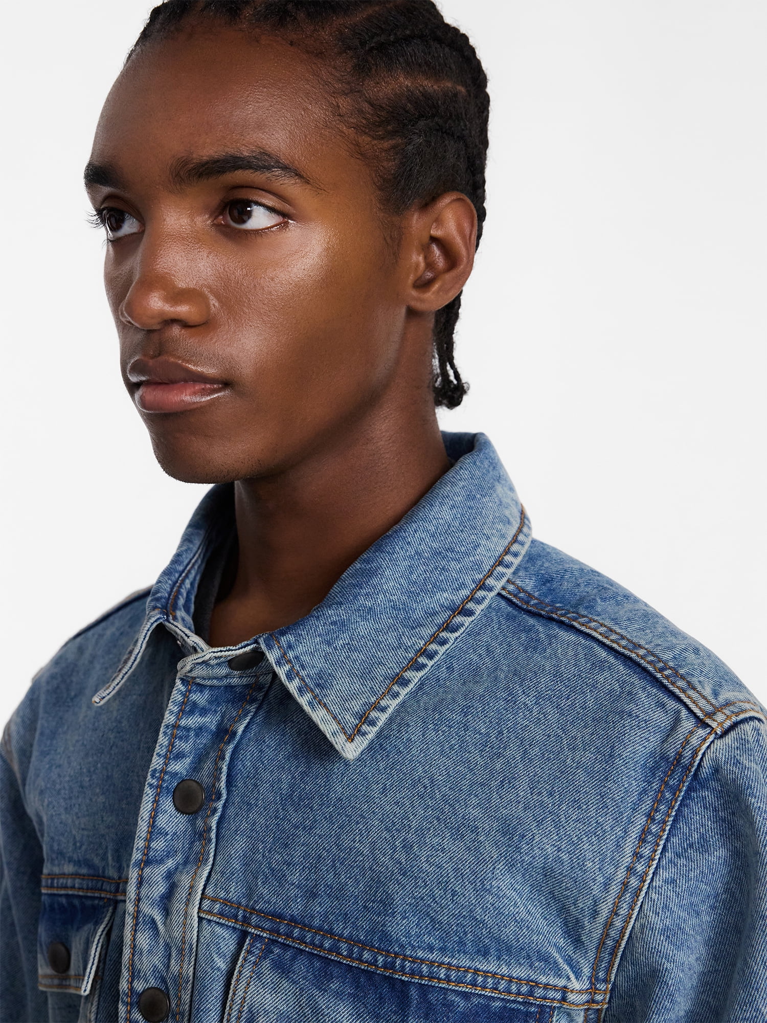 No Boundaries Denim Shacket with Long Sleeves, Men's XS-4XLT