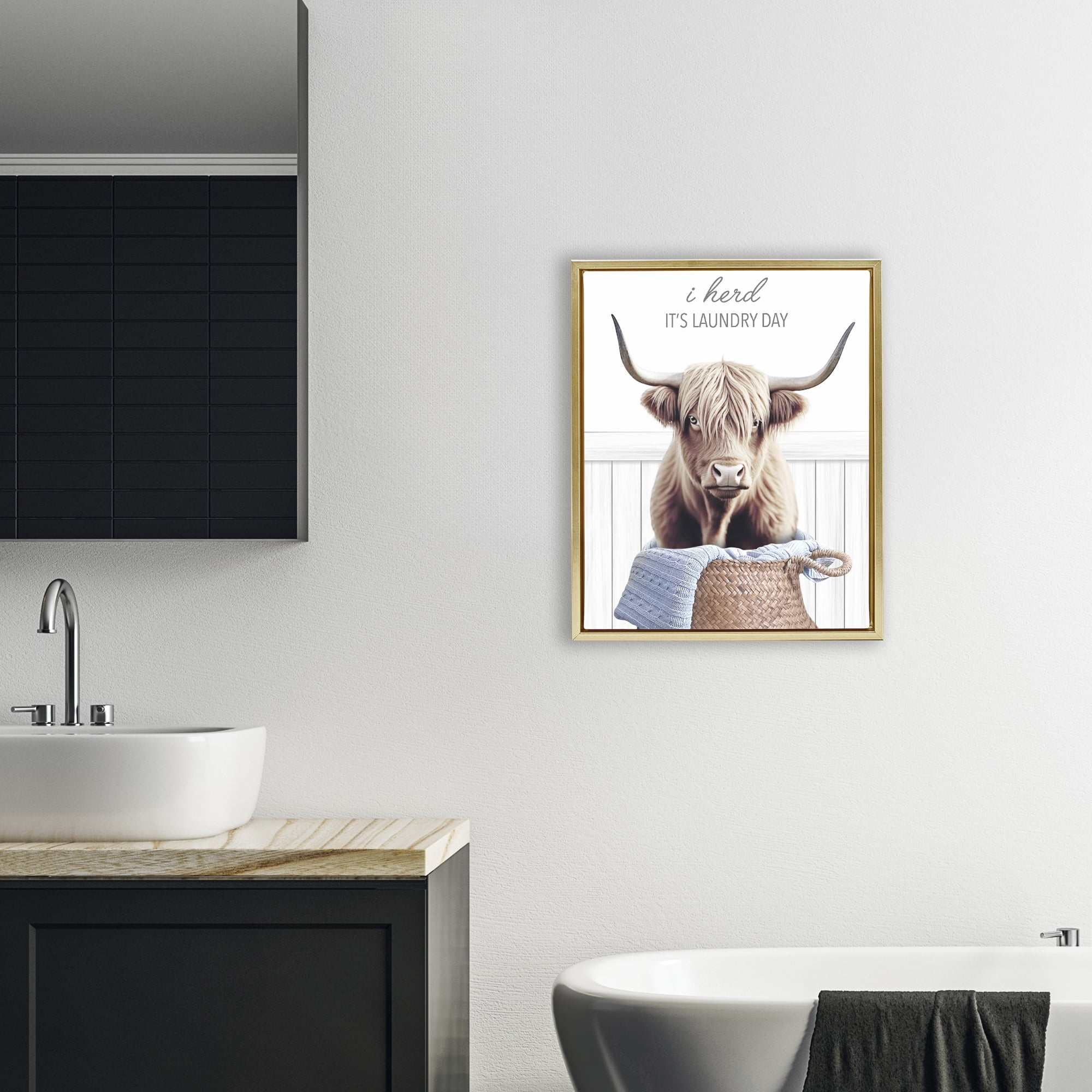 Herd It's Laundry Day Gold Framed Floater Canvas Wall Art, design by Marcus Prime