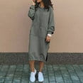 thumbnail image 3 of Womens Solid Color Hooded Long Sleeve Warm Casual Pocket Dress Petite Dresses Women Doll Dress Summer Dresses Women Olive Summer Dress Long Dresses for Women Casual Teenager Casual Dresses Summer, 3 of 5