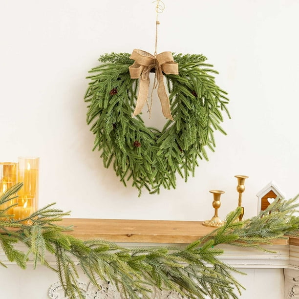 Corona navideña artificial grande de 50 cm con base de vid de plástico verde. Ideal para puertas y paredes. Fácil de esponjar y dar forma. Decoración navideña NCHKUN