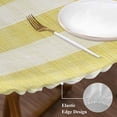 thumbnail image 3 of Yellow Striped Round Tablecloth, Fitted Table Cover with Elastic for 36"-44" Round Tables, Farmhouse Vintage Stripes Table Cloth Outdoor Indoor Dinning Party Waterproof Tablecloths, 3 of 7