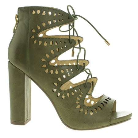 

Teller by Delicious Geometric Cut Out Ghillie Lace Up Heeled Sandals