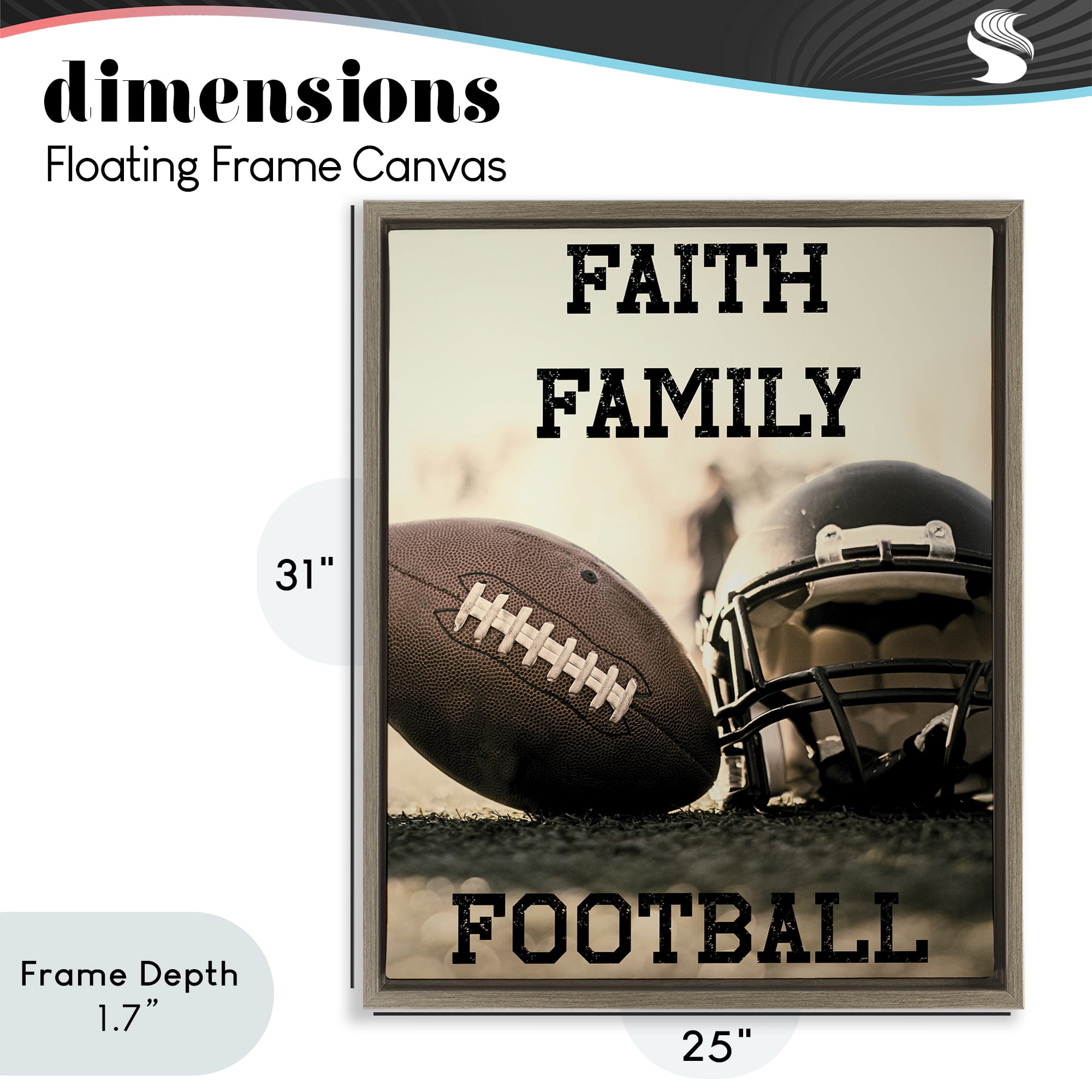 Stupell Industries Faith Family Football Brown Framed Floater Canvas Wall Art, design by Jesse Keith