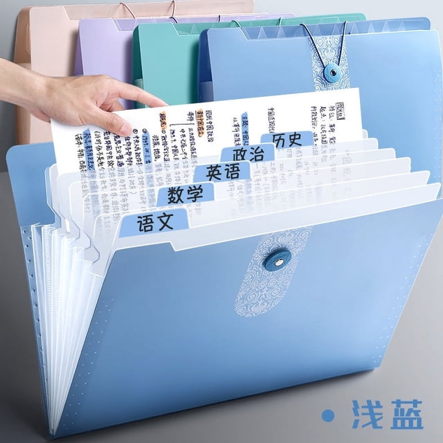 Zhuge Organizador de archivos expandible de 2 piezas con 8 bolsillos, carpetas de archivos en acordeón con etiquetas, organizador portátil de recibos y facturas de papel para documentos,azul