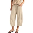 thumbnail image 4 of Josdec Women's Plus Size Casual Cropped Pants Wide Leg Barrel Elastic Drawstring High Waist Capri Trousers with Pockets for Summer Spring Fall, 4 of 9