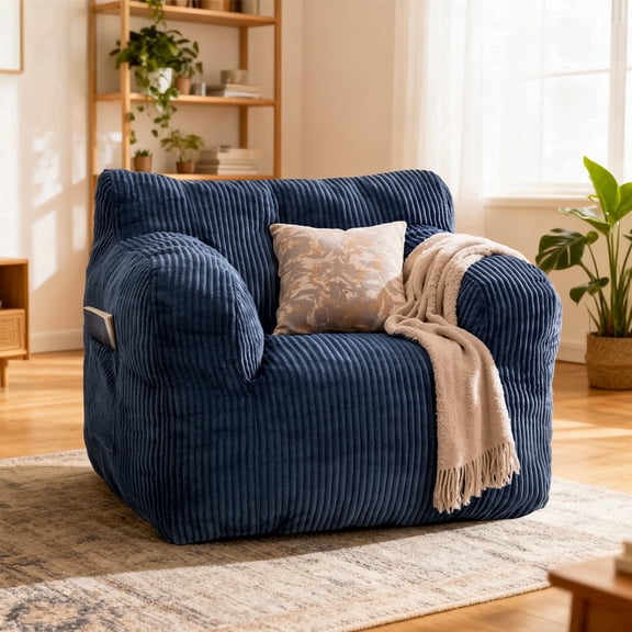 Foam Filled Bean Bag Chair, Plush Corduroy Lazy Sofa