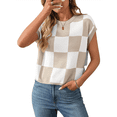 thumbnail image 2 of Womens Summer Crew Neck Cap Sleeve Crop Color Block Knit Short Sleeve Sweater M, 2 of 9