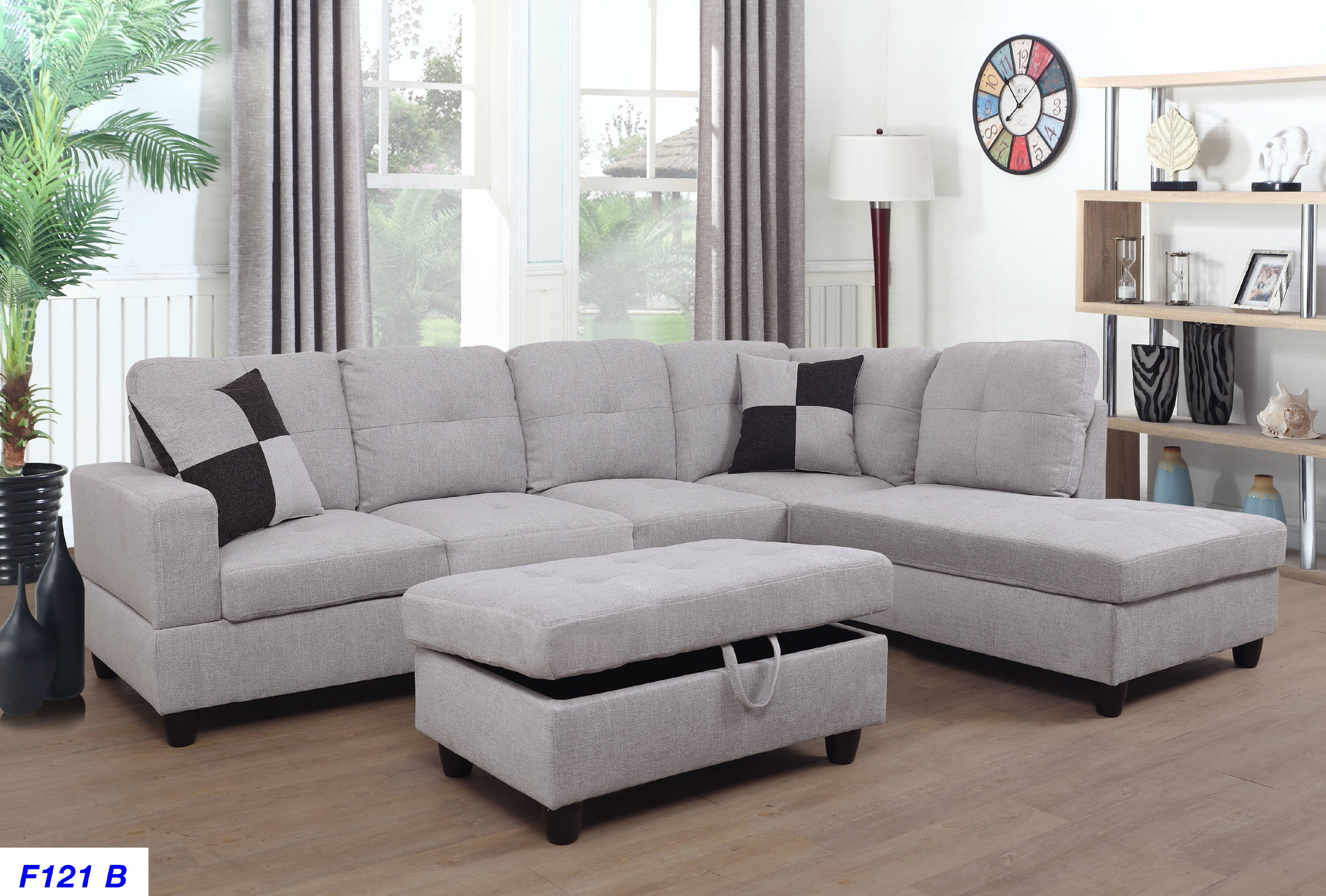 Ham Right Facing Sectional Sofa with Ottoman,Grey White
