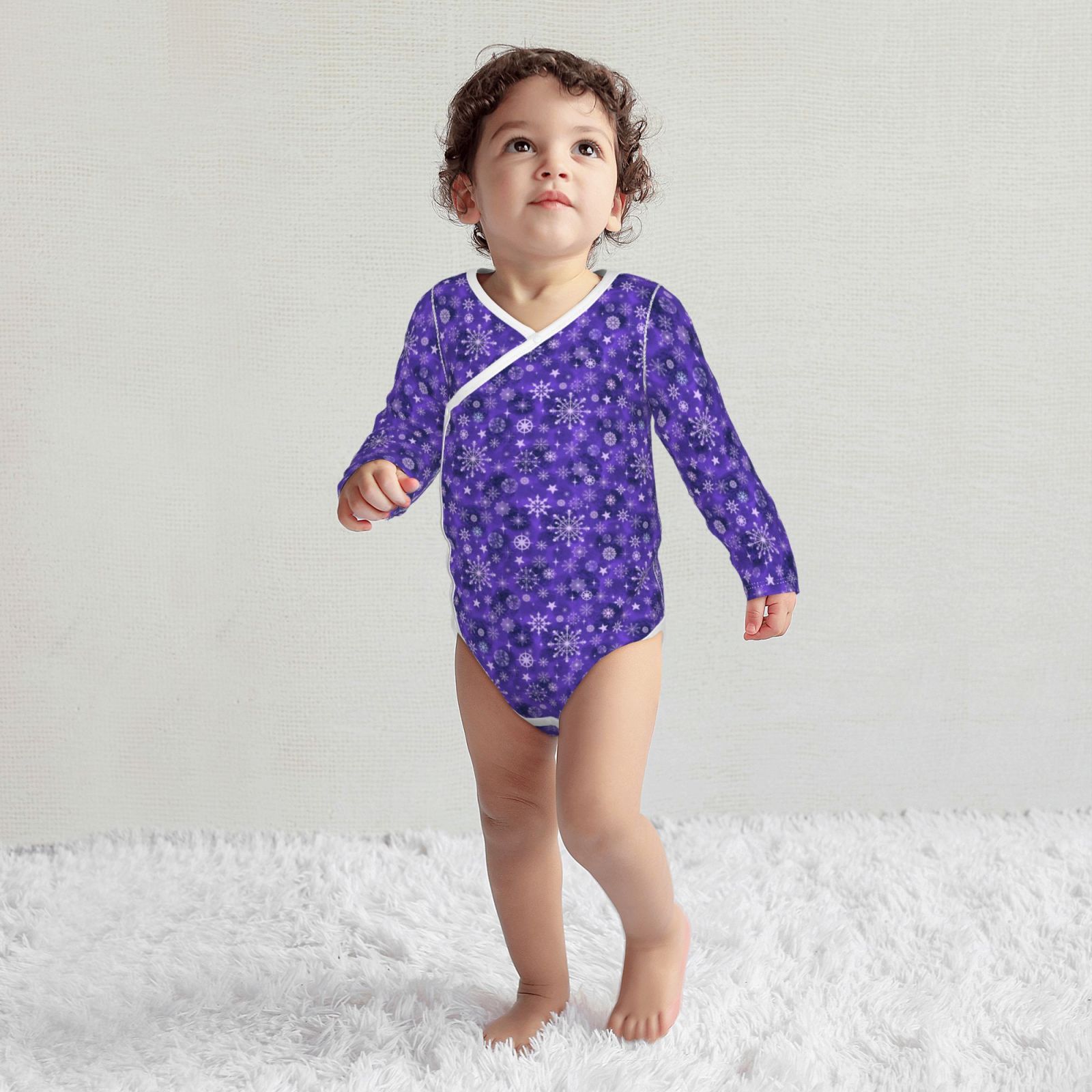 Xecao New Year Snowflakes Print Baby unisex-baby Cotton Long-sleeve Bodysuits-2 Years