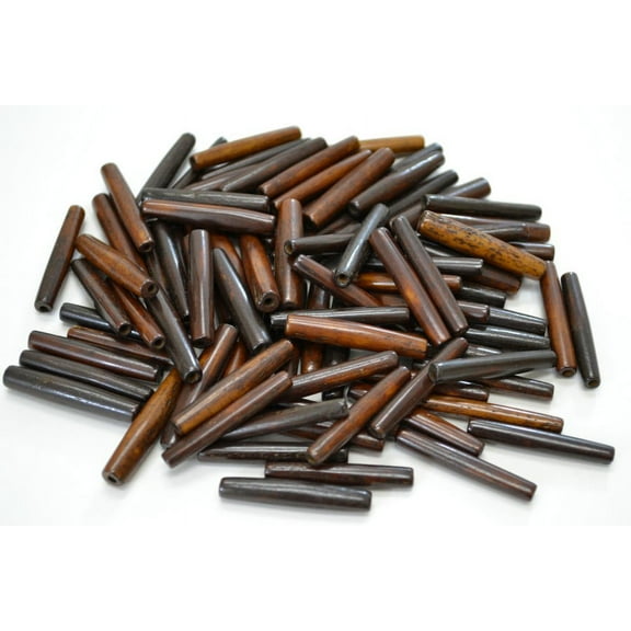 100 Pcs Chocolate Brown Buffalo Bone Hairpipe Tube Beads 1 1/2"