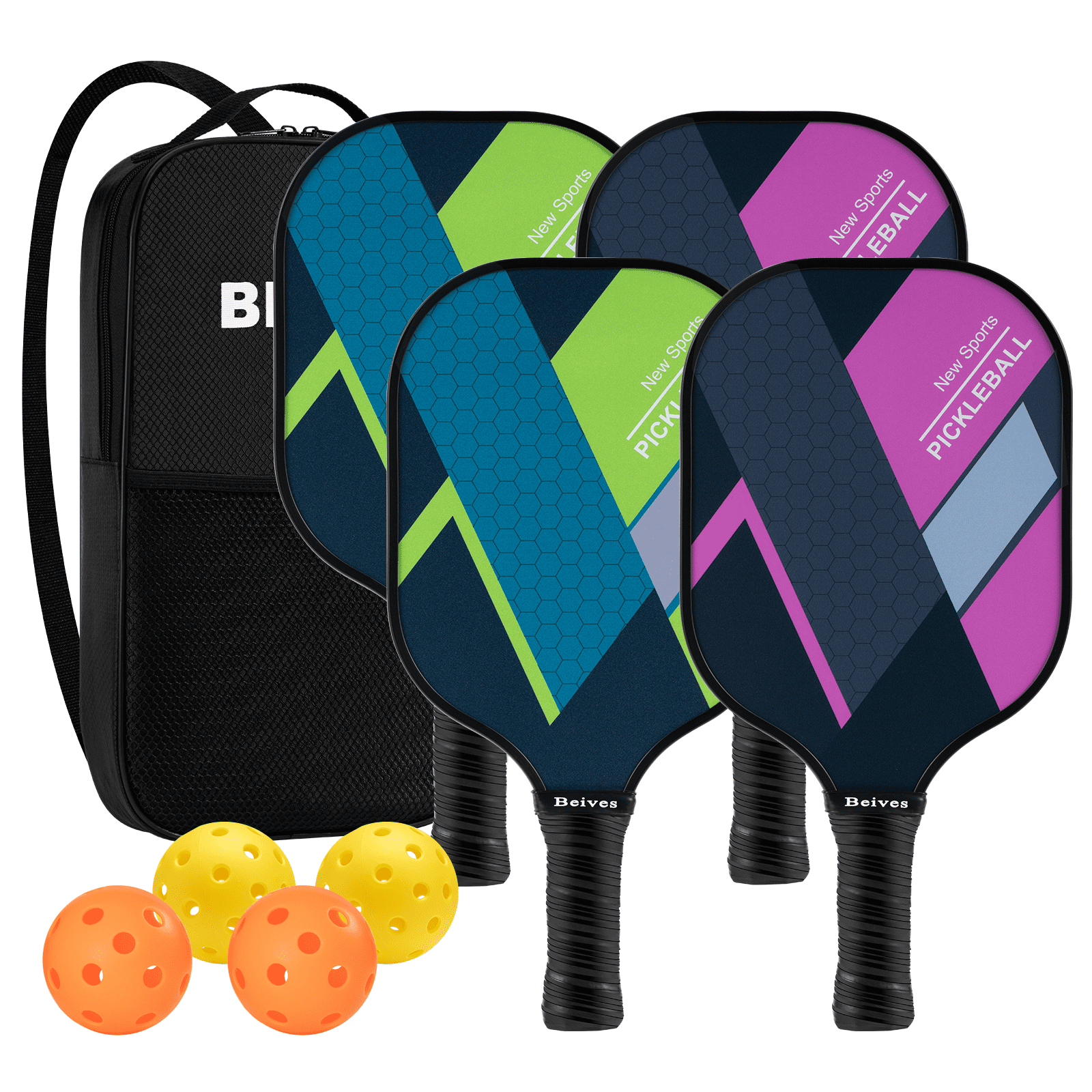 BEIVES Pickleball Set of 4 Lightweight 7.9oz Fiberglass Pickle Ball