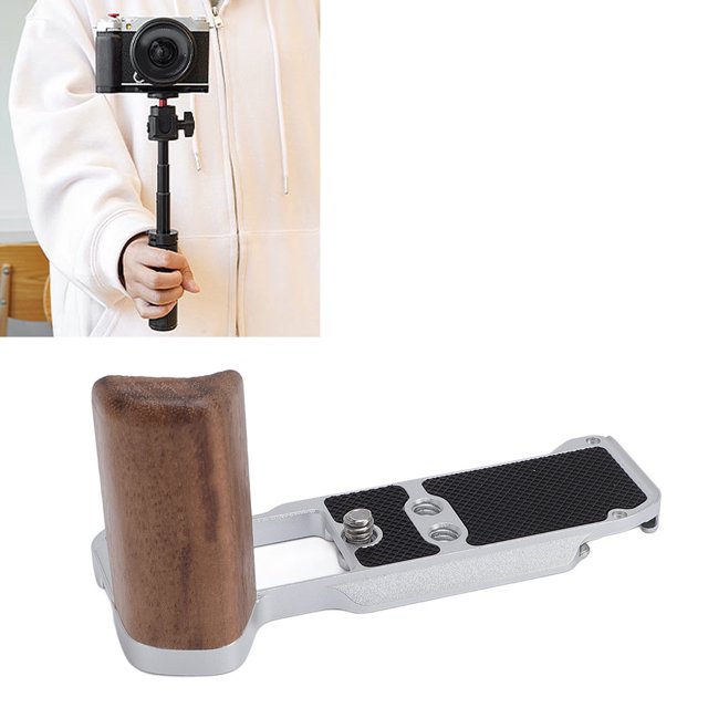 Handgrip L Shape Grip for XM5 Camera, Built in Quick Release Plate for Arca, Wooden Side Handle, 1/4" 20 Thread Hole, Cold Shoe, with Shutter Buttons